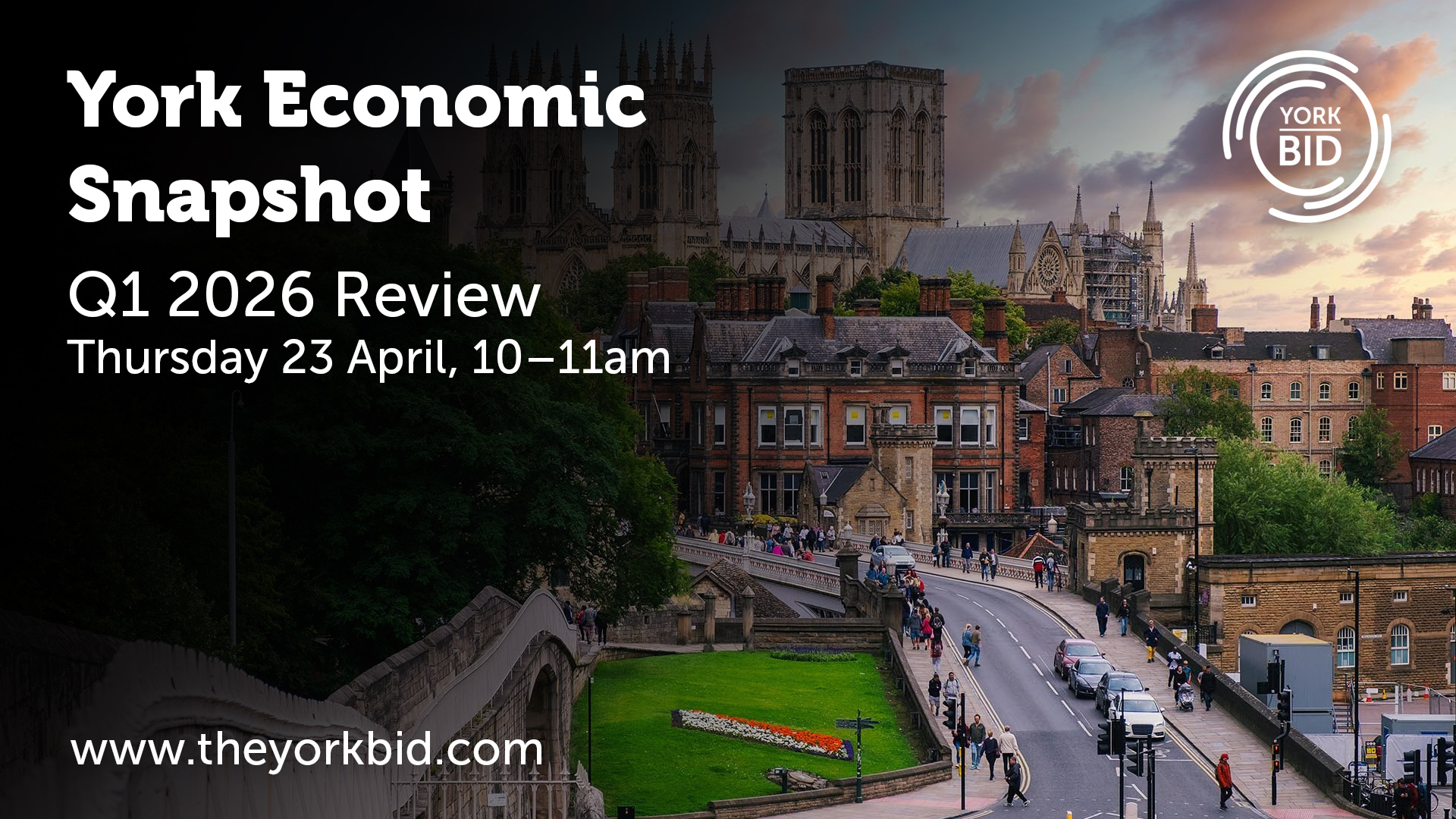 The city of York, its medieval wall and the York Minster at sunset